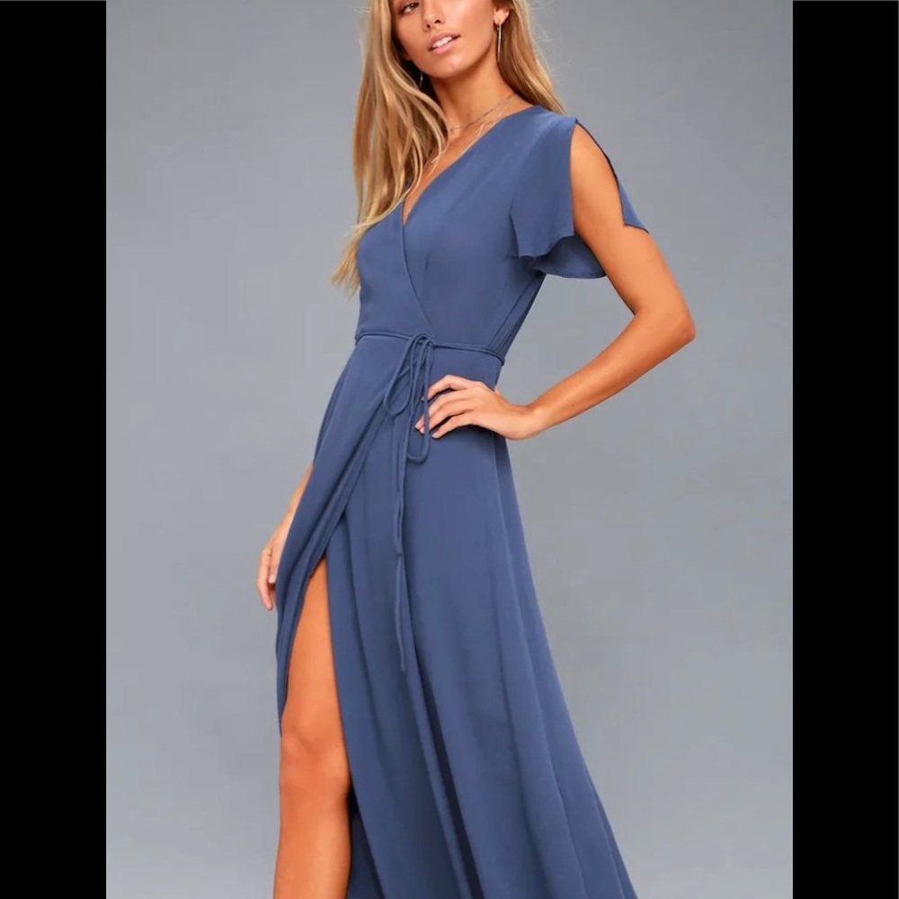 Lulus Heart of Marigold Denim Blue Wrap Maxi Dress
